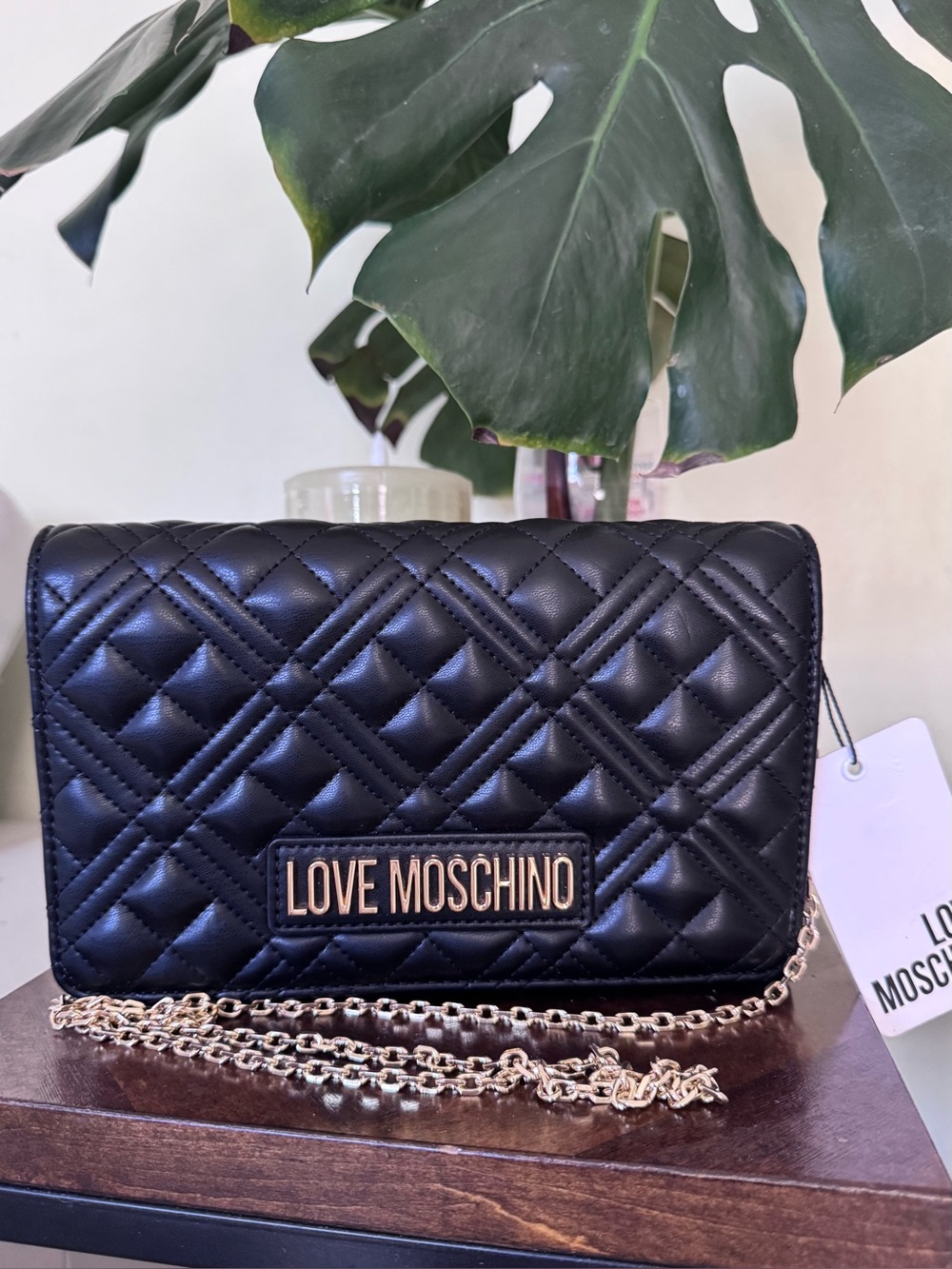 Love Moschino Black Quilted Crossbody with Gold Chain